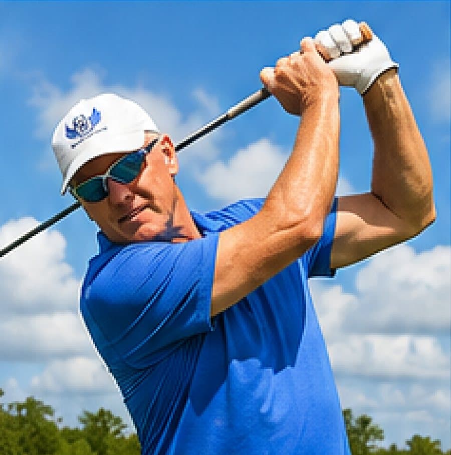 Coach Bruce at the top of a golf swing